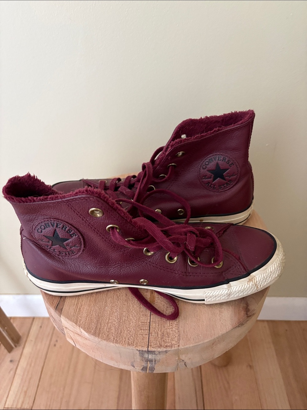 Converse Leather High-Top Lace-Up Sneakers in Burgundy - Picture 5 of 5